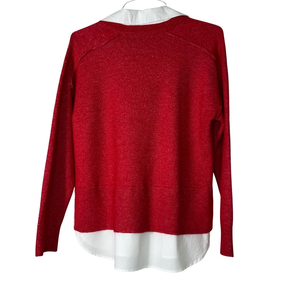 Wonderly Red Sparkle Layered Sweater White Collared Shirt Top‎ Women Size S - Picture 2 of 7